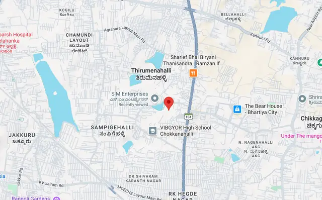 L&T Jakkur location map — off Thanisandra Main Road near Chokkanahalli, Sampigehalli, Bengaluru North